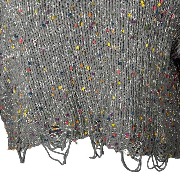 POL Distressed Sweater Small | Gray Ripped Sweater with Rainbow Confetti Detail - Picture 10 of 16
